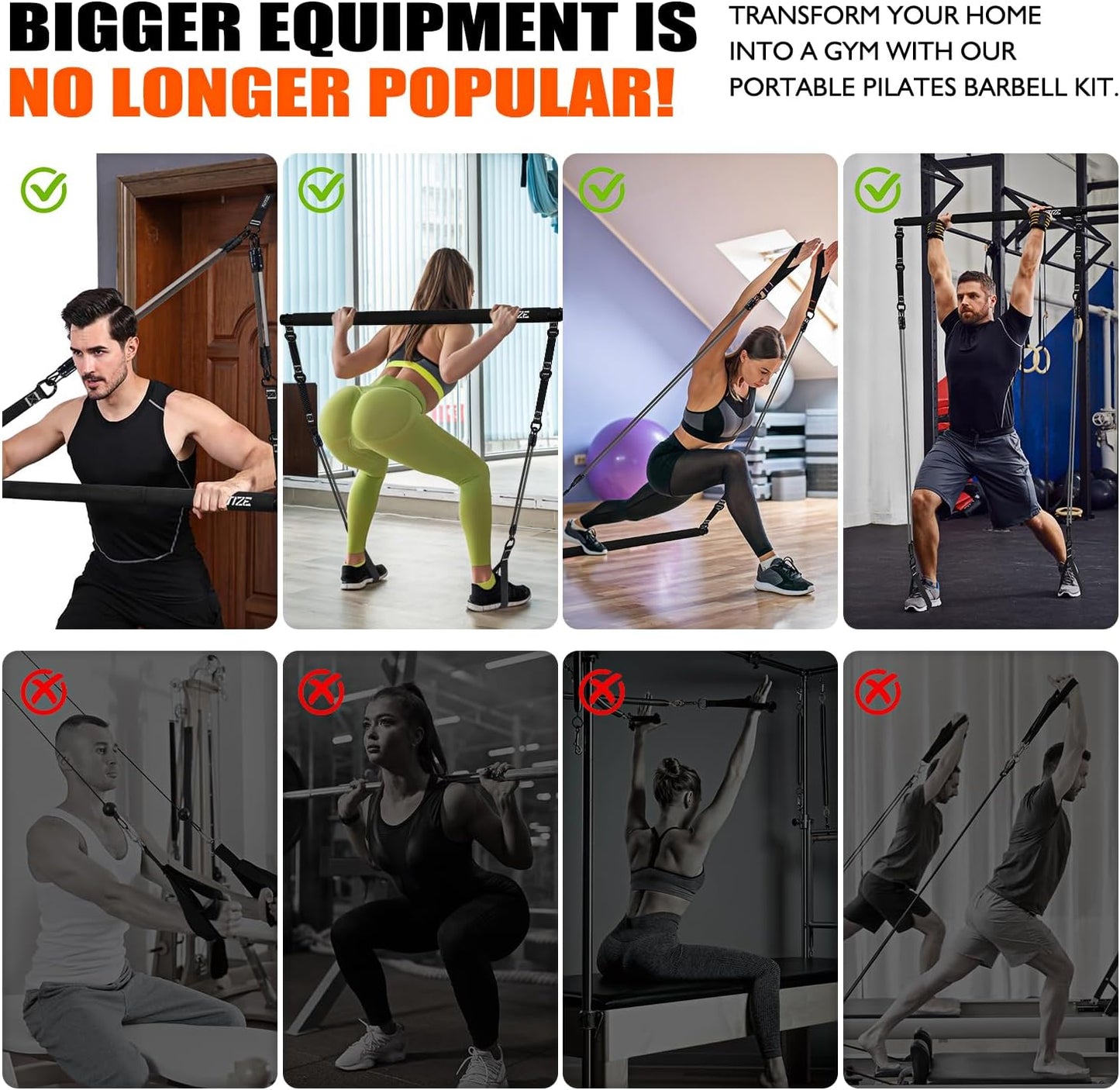 Pilates Bar Kit with Resistance Bands, Pilates Equipment, Multifunctional Pilates Bar for Women & Men, Pilates Kit for Hip, Back, Arm, Full-Body Workouts, Home Gym Strength Training Equipment