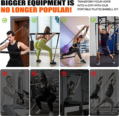 Pilates Bar Kit with Resistance Bands, Pilates Equipment, Multifunctional Pilates Bar for Women & Men, Pilates Kit for Hip, Back, Arm, Full-Body Workouts, Home Gym Strength Training Equipment