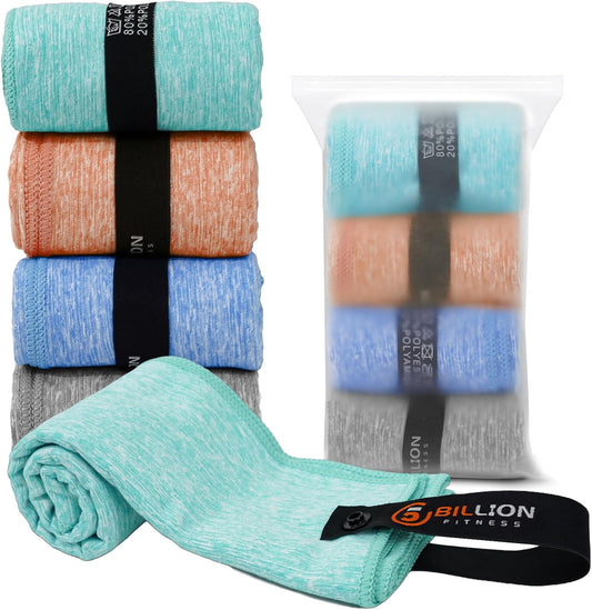 4 Pack Microfiber Towel Quick Dry Set - Super Absorbent Gym Towels Lightweight Hot Yoga Towel Fast Drying Travel Towels for Workout Sports Exercise-Home Gym Accessories for Men & Women